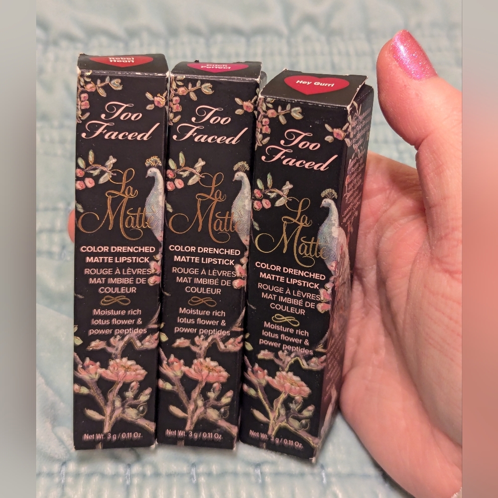 bundle of Too Faced La Matte color drenched matte lipsticks